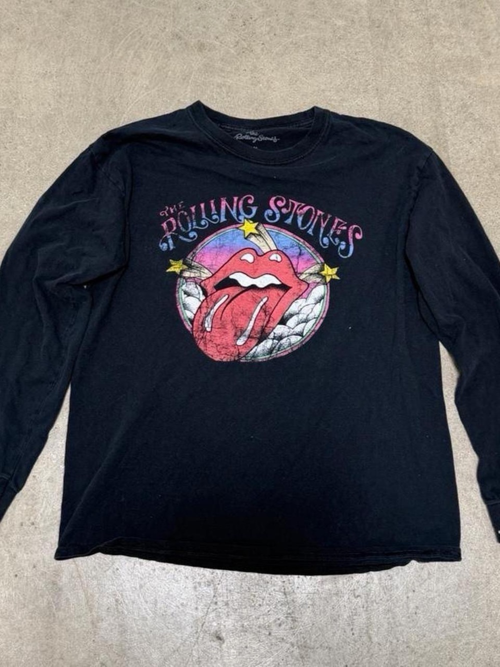 The Rolling Stones Black Long Sleeve Tee with Pink Red Tongue Graphic